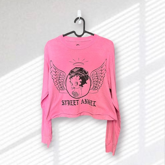 BETTY BOOP VINTAGE OFFICIAL MERCHANDISE PINK LONG SLEEVE SHIRT - Picture 1 of 3